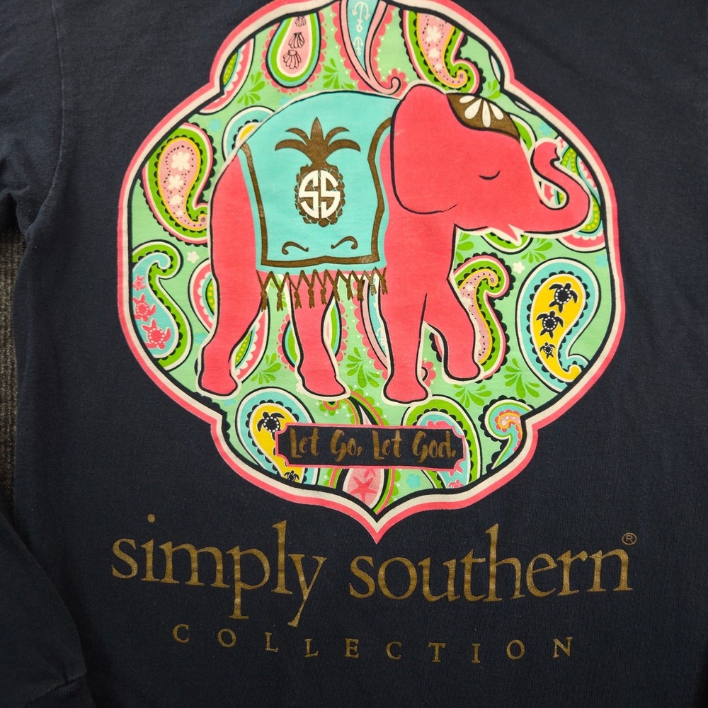 Simply Southern Long Sleeve T-Shirt Womens Small Navy Blue Elephant Graphic Tee